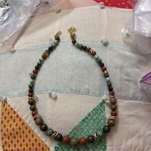 Vintage Unakite Beaded Necklace and Bracelet Set